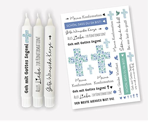 Kerzen Sprüche - Kerzensticker KONFIRMATION (Taufe, Kommunion, Firmung) Blau/Lila