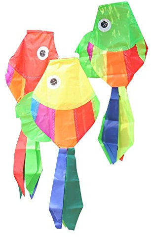 3 Stück Bunter Regenbogen - Fische Windspiel 75 cm x 35 cm, Nylon, hängend Windsack Windspiel Deko Garten Fisch Karpfen Lampion