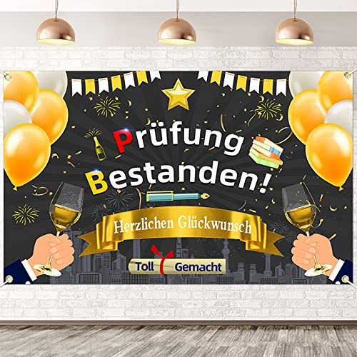 Abschluss Deko, Graduation Dekoration 2026, Prufüng Bestanden Abitur Deko, 180 * 110CM Stoff Banner Prüfung Bestanden Banner, Abschlussfeier Fotografie Hintergrund für Schüler Bachelor Master Arzt