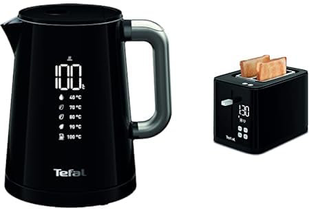Tefal Smart'N Light Bouilloire électrique 1L, Ecran numérique, 5 réglages, Filtre Amovible, Maintien au Chaud 30 Min & Grille-Pain électrique, 2 Fentes Extra Larges, Thermostat réglable 7 Positions