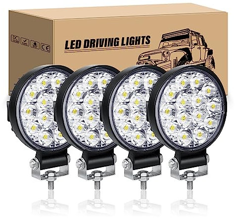 RIGIDON 4Pcs Faro da lavoro led, 3.2 Pollici 42W Mini Fari di profondità, Spot Luci di Lavoro a Led 12V 24V 6000K Faretti Fendinebbia per Off Road Fuoristrada Auto Trattore Camion SUV ATV 4x4