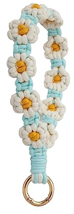 AOKSUNOVA Schlüsselanhänger Makramee Schlüsselband Geflochten Blume Blau | Makramee Schlüsselanhänger als Geflochtenes Schlüsselband mit Blume, Stilvoller Anhänger für Damen und Frauen als Geschenk