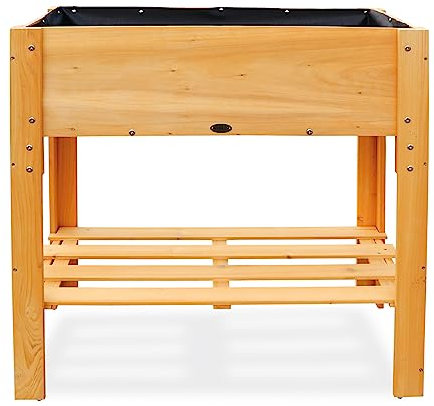 HABAU Hochbeet Hanna für den Außenbereich, Hellbraun, mit Vlies und Ablagefläche, 80 x 40 x 79 cm