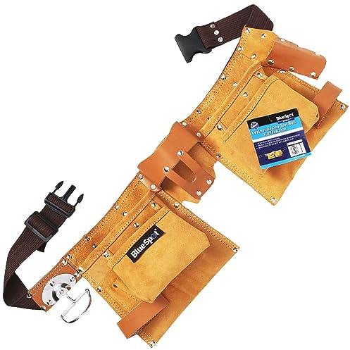 BlueSpot Professional Double Tool Belt | Split Leather | Pouch | Builders | Construction | Apron | Carpentry | Work Bag | Nails & Tools Holder | DIY | Garage | Workshop | UK FREE P&P