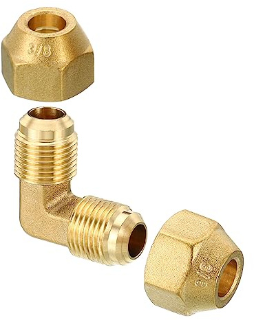 PATIKIL 3/8 x 3/8 Messing Rohrleitung Fitting Fackel 90 Grad Winkel Rohr Fitting Rohrleitung Adapter Anschluss mit Mutter für Klimagerät Kühlung Klempnerei