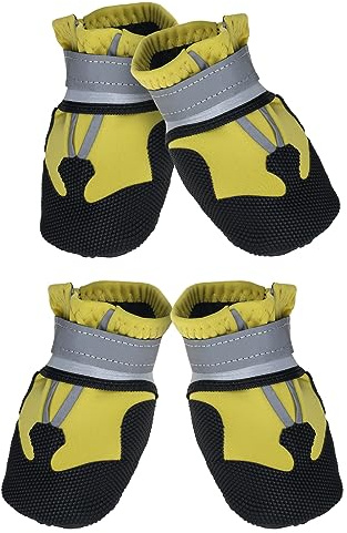 Avvrel Hundestiefel 4er Set Hundeschuhe Hundestiefel mit verstellbaren reflektierenden Riemen und rutschfester Sohle für kleine mittelgroße und große Hunde (XXL, Gelb)