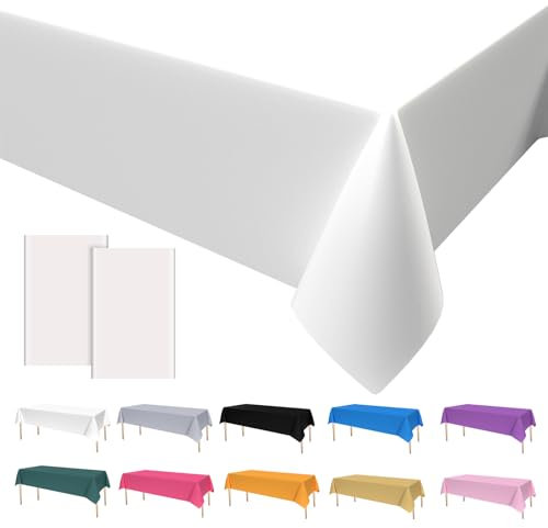 2PCS Party Tischdecke Weiß,Geburtstag Tischdecke Weiß Einweg Tischdecke aus Kunststoff Wasserdicht Plastik Bierbank Tischdecke Geburtstag Dekorationen für Jungen Mädchen 137 * 274cm