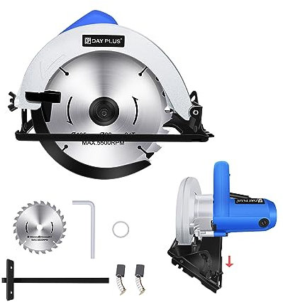 Sierra circular de inmersión con hoja de sierra para madera, tubo de PVC, placa compuesta (230 V 1000 W, carcasa de aluminio + motor de cobre, corte de chaflán hasta 45°, profundidad de corte 55 mm,