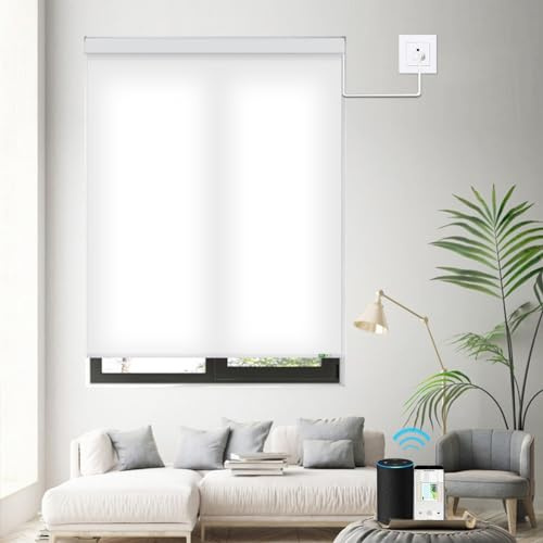 ZSHINE Motorized Light Filtering Window Blinds Customize Width Remote Control Hard-Wired Motor 12V 24V 110-240V Roller Shades Blinds (Solid Color)