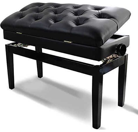 RWRAPS Piano Stool Adjustable Duet Piano Bench Stool with Music Storage,Solid Wood,Ergonomic,Thick Cushion PU Leather Padded (A)