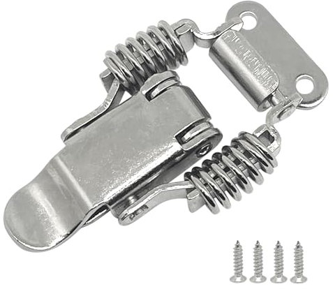 Lot de 2 loquets à bascule à ressort en acier inoxydable 201 - Ressort de compression à 90 degrés - Pour boîte à outils, capot, porte, avec vis M4 x 16 mm (petite taille/sans trou de serrure)