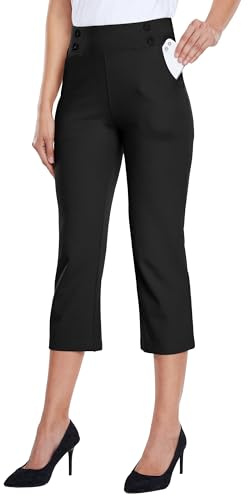 Willit Women's Capri Pants Dress Yoga Capri Stretch Business Work Casual Capris Straight Leg Office Pants 21 Black XL