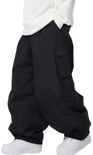 SnowElve Cargo-Skihose für Herren, superweit, Snowboard, Schneehose, isoliert, lockere Hose, Sport, wasserdicht (K2302, BK, XL)