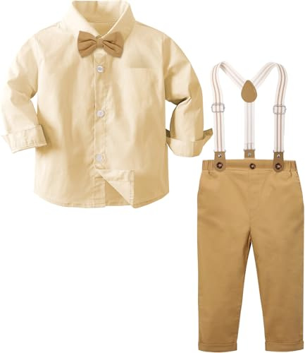 mintgreen baby barn kostym set pojke, barnkostym bröllop dop kläder hängslen byxor kläder, kakifärg, Khaki-färg, 2-3 år
