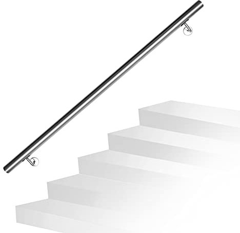 Fiqops Pasamanos de acero inoxidable, 120 cm, pasamanos de acero inoxidable, pasamanos de pared, para exterior e interior, pasamanos de 42 mm de diámetro, con soporte de pared y tacos de metal