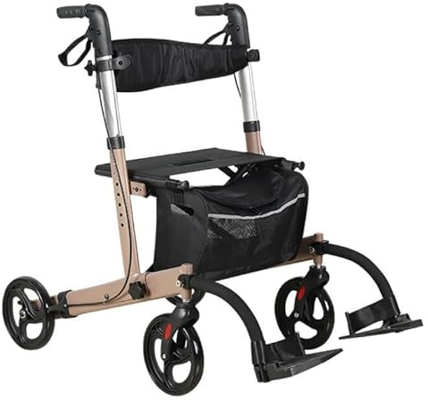 déambulateur pliable à 4 roues,Déambulateur Fauteuil Roulant,Déambulateur d'extérieur,or,déambulateurs à roues et rollators,Avec frein,Réglable en hauteur gold