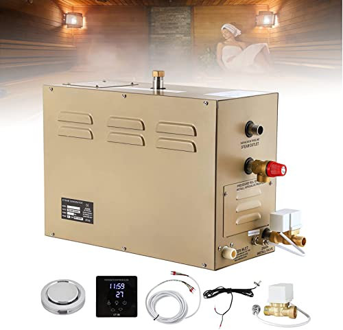 Kit générateur de sauna à vapeur 6 kW, équipement de sauna commercial avec système d'auto-drainage, contrôleur numérique LED, thermostat automatique 35-55 ℃, chauffage rapide pour spa domestique 6kw