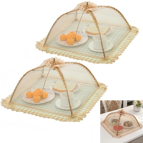 Lot de 2 filets anti-mouches pliables en maille de qualité supérieure pour l'extérieur, la cuisine, le jardin, les fêtes, le barbecue - 42 x 42 cm