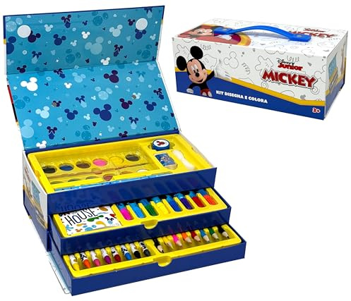 Clondo Farbkoffer für Kinder mit Filzstiften, mit 52 Stück, für Micky-Maus-Fans, Buntstifte, Set zum Zeichnen und Malen, Geschenkidee für Kinder