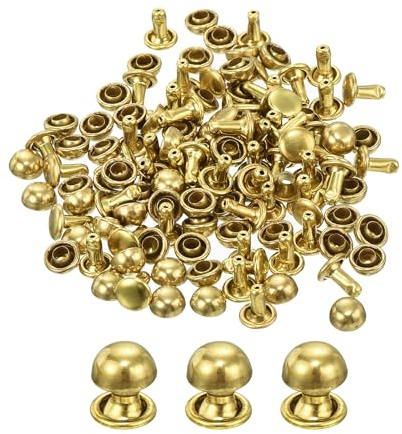 QUARKZMAN 60pcs Remaches Redondos, 6x6mm (Dia.*Alt.) Remaches de Doble Cara Remaches de Cuero de Latón en Forma de Champiñón para Cinturón de Cuero Cartera Bolso de Mano DIY Decoración