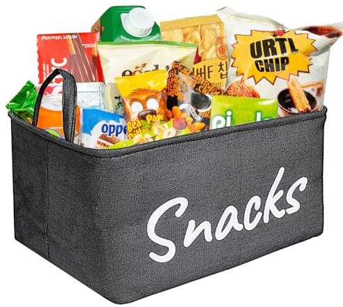 Phaicoilo Snack Organizer Basket for Home Office: Snack Storage Bin for Pantry Shelf Countertop (Black)