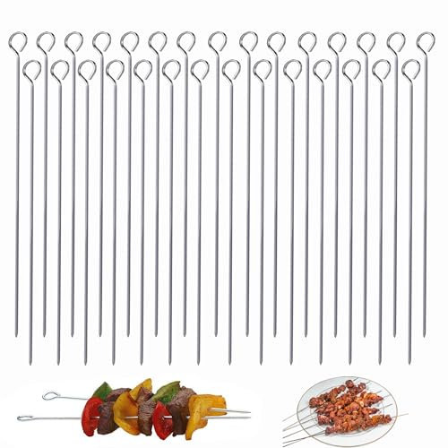 Brochetas de metal para barbacoa, acero inoxidable, 20 cm, de grado alimenticio, reutilizables, de metal, para pollo, para cocinar carne de pavo, horno de barbacoa, Halloween, Navidad (paquete de 30)