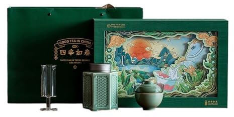Tea Organizer Ceramic Tea Storage Container Jar Household Sealed Jar Lid Bowl with Teacup Retro Chinese Tea Set Gift Box Set Tea Caddy(B)