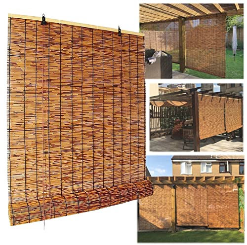 Bambusrollos aus natürlichem Bambus, 50 x 160 cm breit, für den Innen- und Außenbereich, Schilfrohrvorhang, Terrassenschirm, mit Heber, Sonnenschutz, 70 % Camper, Bambusrollo für Privatsphäre und