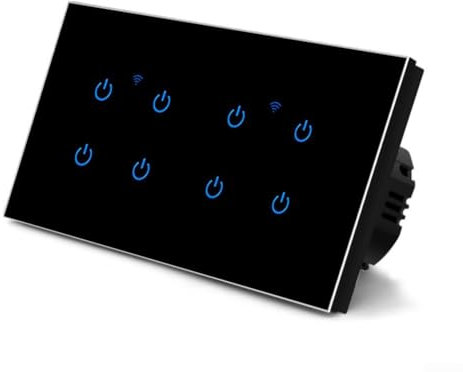 Interruptor de luz inteligente WiFi para Tuya, interruptores de luz táctil de panel de vidrio templado, control de voz (8 bandas, negro)