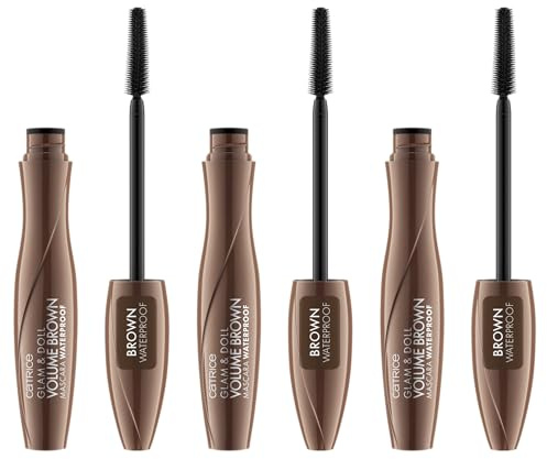 Catrice Glam & Doll Volume Brown Mascara Waterproof, Braun, volumengebend, definierend, verlängernd, matt, vegan, wasserfest, ohne Mikroplastikpartikel, Nanopartikel frei, 3er Pack (3x10ml)