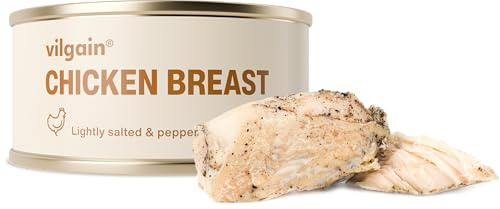 Vilgain Chicken Breasts With Salt And Pepper (100 g) – Lean High Protein Canned Poultry Meat, 98% Chicken, Skinless Breast In Water, Low Fat, Ready To Eat Healthy Meal Base