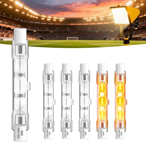 SCNNC Halogenstab R7s 78mm 80W Dimmbar 230V, 1400LM Warmweiß 2700K J78 R7s Halogen Leuchtmittel 78mm für Flutlichter, Arbeitsleuchten, Landschaftsleuchten, 6 Stück