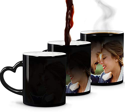 LolaPix Tazas originales para regalar. Taza personalizada con foto y texto. Regalos para hombre. Regalo mujer. Regalo novia. Taza Cerámica 330ml. Taza mágica con asa corazón