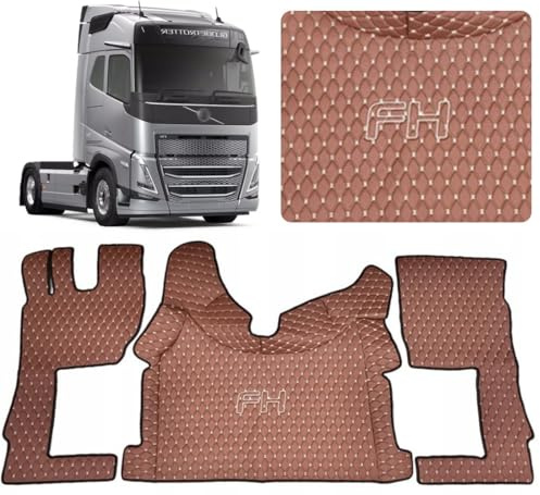 Bilmatta för lastbilsförarhytt Set kompatibel med Volvo FH4 FH5 FH Aero (ljusbrun, beige tråd)