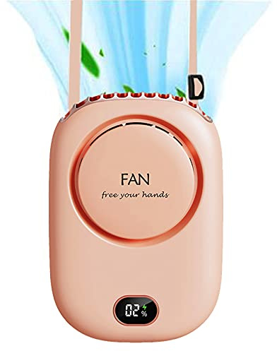 Mini Wearable Personal Fan, Hanging Neck Rechargeable Portable Summer Cooling Fan with Lanyard and Bracket, Powerful 3 Speed 120 Degree Wide-angle Clip on Waist Outdoor Bladeless Small Fans (Pink)