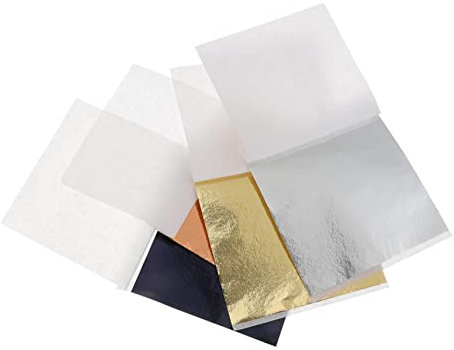 DIYEAH 400blätter Teiliges Metallic-Glanz Blattgold Papier Mehrfarbiges Bastelpapier Für DIY Vergoldung Nagelkunst Möbelrestaurierung Und Dekoration Gold Roségold Silber Schwarz