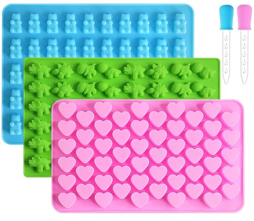 Alimat Plus Silicone Sweet Moulds with 2 Droppers, 3 Pack | Chocolate molds Including Mini Fruits, Sea Animals, Hearts, Flowers, Stars and Bunnies, Pack of 3 for 152 Gummies