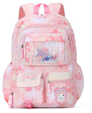 Jywmsc Lätt skolryggsäck för barn ledig ryggsäck för barn för grundskoleelever 6-12 år, Rosa, 12 x 34 x 43 cm