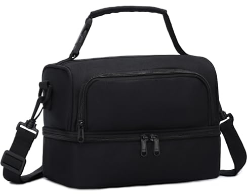Chase Chic Kühltasche Klein,8L Lunchtasche mit Zwei Fächern Schwarz | Schnallen-Tragegriff,mit Abnehmbarer Verstellbarer,Leicht Lunch Bag für Arbeit Büro Reisen Picknick