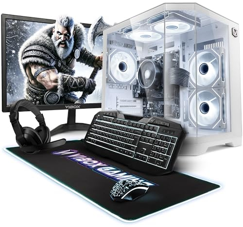 Vibox Gaming PC Bundle • AMD Ryzen 3 3200G Quad-Core • Integrated Radeon Vega 8 • 16GB RAM • 500GB SSD • Windows 11 • 22 Monitor • WiFi • White