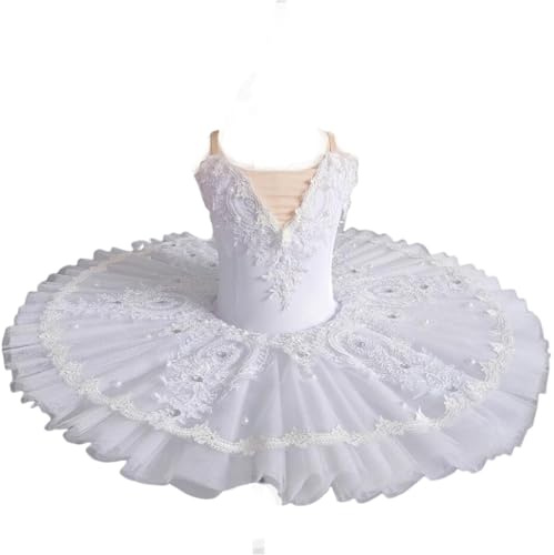 Vestito da Spettacolo di Danza Classica per Bambine tutù da Balletto Costume da Cigno Gonna Ricamata per Feste E Competizioni (150)