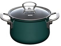 Riess, 0659-007, Topf mit Glasdeckel Ø 24cm, TEAL, Emaille, Vol. (rec.): 6,0 Liter, Made in Österreich, LBH: 33,1x25,9x21,3cm, 2,460kg, Induktionskocher kompatibel, Gasherd geeignet, Ofenfest