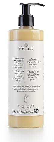 thehotelery.de Prija Massage Lotion 380ml mit ötherischen Zypressenöl und Aloe Vera Körpermassage, VEGANOK zertifiziert (1x 380ml)