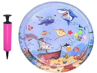 Xijobido Katzen Wassermatte Mit Fisch,Rundes Interaktives Wasserspielzeug - Spielzeug & Unterhaltung Für Drinnen Und Draußen Camping Pool Garten Boden Kinderzimmer Sommer Reise Schlafplatz