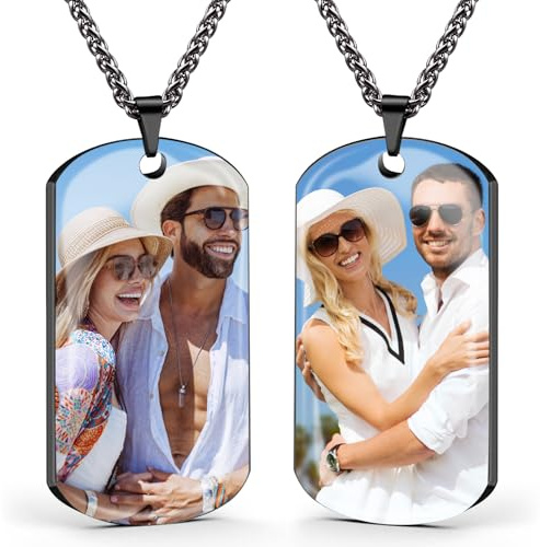 AAQ collana con foto personalizzata - Collana personalizzata con foto e testo per uomo e donna, Regalo donna uomo personalizzato per compleanno e Natale (Stampa UV - Nero - Foto su entrambi i lati)