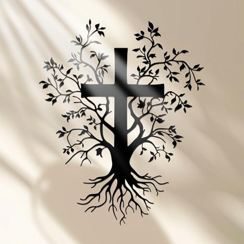 YATEASLU Cross Wall Decor -Jesus Wall Art with Tree of Life Design Metal Cross Decor for Home, Inspirational Wall Crosses for Home Decor