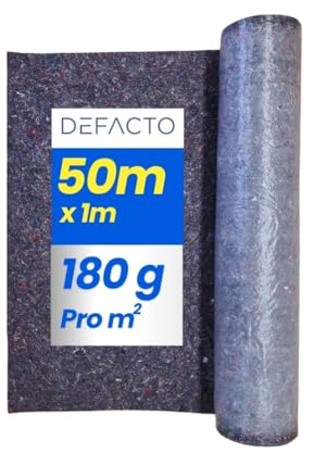 DEFACTO Malervlies 10m x 1m - 180gr Maler-Abdeckvlies 50m², Non-Slip Vlies mit PE Anti-Rutsch Beschichtung, Oberflächenschutz für Maler und Vliesrolle, Malerfilz, Schutzvlies zum Tapezieren - 10M