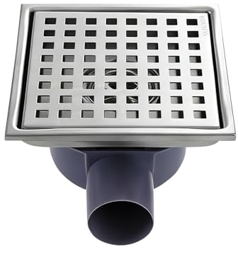 Aartner Shower Drain Square Stainless Steel Floor Drain, 15 x 15 cm, Floor Drain Shower, Hair Filter, 2-in-1 Tileable Drain Channel, Shower Drain, with 360° Siphon Odour Trap, for Bathrooms, Cellars,