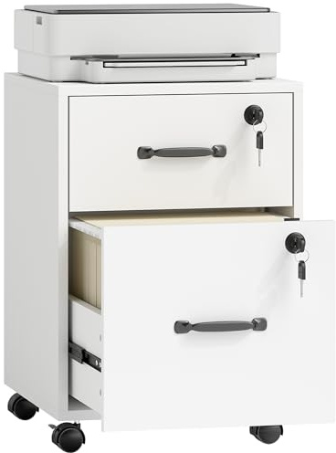HOMCOM Rollbarer Aktenschrank mit 2 Schubladen, Mobiler Aktenschrank mit Hängemappe für Dokumente im Briefformat, weiß