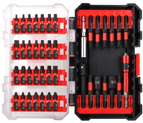 UBESTHS Juego de 43 puntas de destornillador con destornilladores de tuerca, adaptadores de enchufe y soportes magnéticos para brocas. Juego de taladro y destornillador compatible con Impact Ready